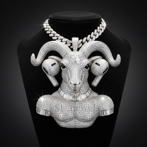 จี้เครื่องประดับเงินแท้ 925 รูปเขาวัว สไตล์สตรีทแวร์ ประดับเพชรแท้ GOAT ของขวัญวันเกิดสำหรับผู้ชาย - Product Image 1