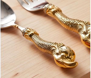 Ensemble de couverts Royal Dragon Handle en acier inoxydable, couteau, fourchette, cuillère, finition miroir haute brillance, vaisselle durable pour les occasions de mariage - Product Image 2