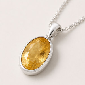 Collier pendentif ovale classique en citrine, argent sterling 925 avec chaîne câble de 18 pouces, onyx certifié IGI, cadeau pour elle - Product Image 3
