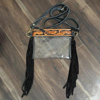 Sac à bandoulière messager à franges en cuir transparent usiné à la main approuvé par le stade pour les sacs à main à fermeture éclair pour femmes