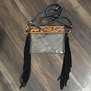 Sac à bandoulière messager à franges en cuir transparent usiné à la main approuvé par le stade pour les sacs à main à fermeture éclair pour femmes - Product Image 4