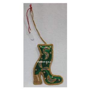 Ice Cream Shape Golden Zari Embroidery <b>Christmas</b> <b>Tree</b> Hanging Ornament Fabric Material With Beaded Work Use Birthday Party <b>Decor</b> - Product Image 5