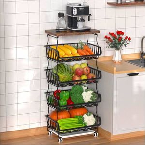 5-Layer Stackable Metal <b>Wire</b> <b>Basket</b> Vertical Cart Floor Standing Fruit Storage Organizer Kitchen Organizer - Product Image 1