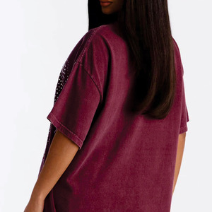 T-shirt tendance oversize en jersey de coton pour femme avec motif numérique en strass, streetwear à manches courtes, marque privée OEM, t-shirts pour homme - Product Image 6