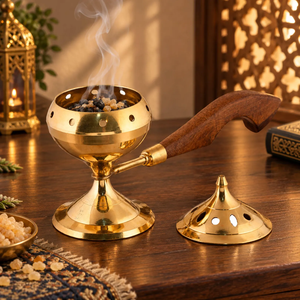 Brûleur à Bakhoor artisanal de luxe en acier inoxydable avec poignée en bois, diffuseur d'arômes pour la maison, porte-Bakhoor, aromathérapie, encens - Product Image 6