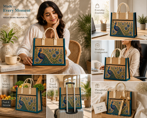 custom laminated jute tote <b>bag</b> <b>peacock</b> print eco friendly reusable shopping <b>bag</b> zipper pocket cotton handle wholesale - Product Image 5