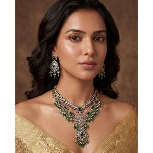 Indian Ethnic Minakshi Victorian Premium Gold Plated Bridal Necklace & Earring Set - Product Image 1