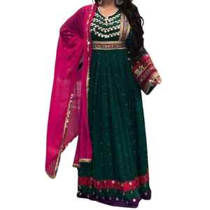 Vestidos de Novia Afganos para Niñas, Vestido Formal Hecho a Mano con Bordado de Espejo, Manga Larga, Mezcla de Seda y Algodón, Tela de Chifón - Product Image 1