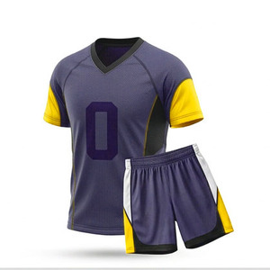 Maillot de football pour homme, violet et jaune, col en V, séchage rapide, évacuation de l'humidité, uniformes de football sublimés avec logo personnalisé - Product Image 1
