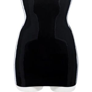 Robe mini sexy en cuir PU noir, sans bretelles, col cœur, moulante, pour soirée, toutes saisons, couleur unie - Product Image 4