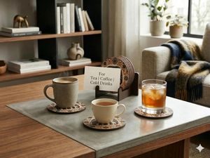 Ensemble de 6 sous-verres modernes en bois pour thé et café avec support |   Protecteur de table résistant à la chaleur pour tasses, mugs, verres, etc. - Product Image 1