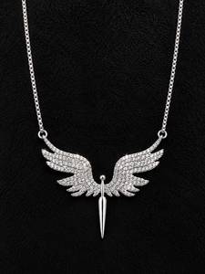 Collier tendance avec pendentif ailes d'ange en argent sterling 925 et moissanite, chaîne maille forçat plaquée rhodium blanc - Product Image 5