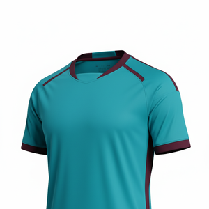 Ensemble short et maillot de football pour homme, vert sarcelle, col rond, manches courtes, anti-humidité, coupe athlétique, toutes saisons, couleur unie, design à blocs - Product Image 4