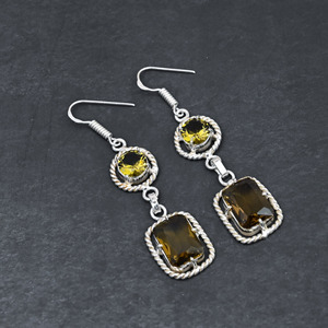 Boucles d'oreilles pendantes personnalisées en quartz fumé de synthèse, style goutte, en argent sterling plaqué, cadeaux en cristal pour femmes, prix d'usine - Product Image 4