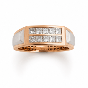 <b>Mens</b> 14KT Rose Gold Dual Row Princess Cut Cubic Zirconia <b>Ring</b> Two Tone Polished Statement Band Wedding Party Gift Jewelry - Product Image 1