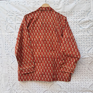 Sustainable Custom Block Printing Fabric Pajama Set With Long Sleeve Shirt & Elastic Waist Bottom Comfy Sleepwear Women Clothing - Product Image 4