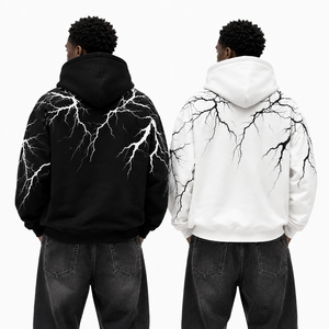 Custom <b>Men</b> Hoodies LightningGraphic <b>Pullover</b> Sweatshirt Relaxed Fit Long Sleeve Front Pocket Hoodie Bulk USA Garment Market - Product Image 3