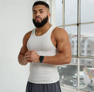 Débardeur de sport pour homme, col en U, séchage rapide, écologique, respirant, tissu côtelé en spandex/polyester - Product Image 4