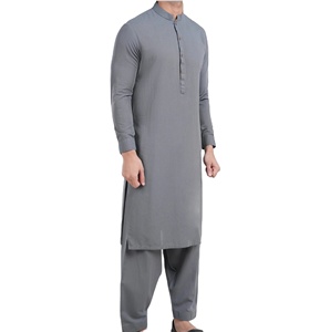 Hot Sale Men Light Grey Color Islamic Clothing Plain Blank Shalwar Kameez OEM ODM Service Men Fashion Shalwar Kameez Breathable - Product Image 1