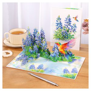 Carte pop-up 3D Colibris Floraux, Art de la découpe de papier origami, Cadeau de collection, Forme personnalisée, Impression offset, Origine Vietnam - Product Image 4