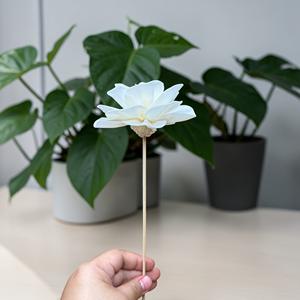 VADEE Craft Handmade Sustainable <b>Single</b> White Camellia Sola Wood <b>Flowers</b> Size 8.5 CM Sesbania Plant Fiber Rod Phra - Product Image 4