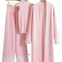 Design élégant tricoté 3 pièces ensembles femmes tricot gilet pull long cardigan hauts Conjuntos taille haute jambe large pantalon tenue
