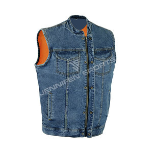 <b>Denim</b> Biker Vest Blue Acid Washed Wholesale Top Quality Motorcycle Fashion Vest <b>Jacket</b> Biker Motorcycle Vest With Multi Pockets - Product Image 2