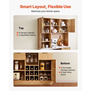 ตู้เก็บไวน์ทันสมัยพร้อมบาร์กาแฟ ชั้นวางขวด 9 ช่อง ไฟ LED และแท่นชาร์จ - Product Image 3