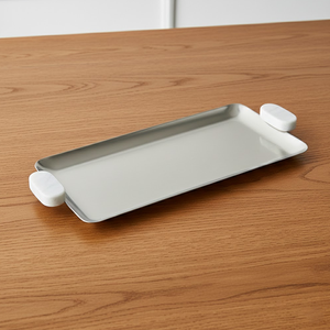 Bandeja Rectangular de Metal Plateada de Lujo para Servir Dátiles, Dulces y Otros Alimentos, Colección Ramadán, con Asas - Product Image 1