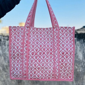 Grand sac fourre-tout matelassé pour femmes, sac de shopping en coton à motifs floraux indiens, poche extérieure, doublure rayée, sac de voyage, sac de plage - Product Image 4