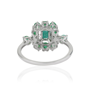 Best Selling 925 Sterling <b>Silver</b> Octagon & Round Shape <b>Emerald</b> Cluster Fine <b>Ring</b> May Birthstone Jewelry For Her Wholesale Price - Product Image 5