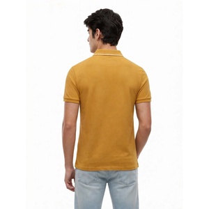 Polo informal de manga corta de algodón amarillo para hombre con cuello y puños a rayas, camiseta de golf transpirable para verano - Product Image 2