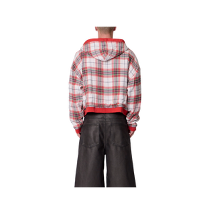 Sweat-shirt à capuche zippé surdimensionné pour homme, rouge uni, en molleton de coton, décontracté, coupe classique, tricoté, pour l'automne - Product Image 6