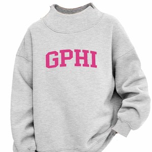 GPHI Gamma / Phi Unisex <b>Mock</b> <b>Neck</b> Sweatshirt with Chenille Letter Embroidery Cotton Fleece Oversized College - Product Image 1
