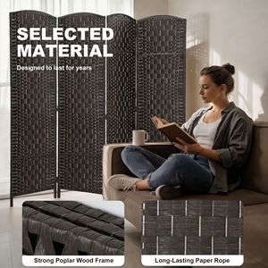 4-Panel <b>Folding</b> Privacy <b>Screen</b> 70.9\" Tall Traditional Style Portable Weave Partition Wall Divider PP for Bedroom Coffee Room - Product Image 6