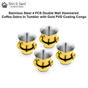 4 PCS Dabara de café martillado en vaso de doble pared de acero inoxidable con revestimiento de PVD dorado Colección Congo - Product Image 3