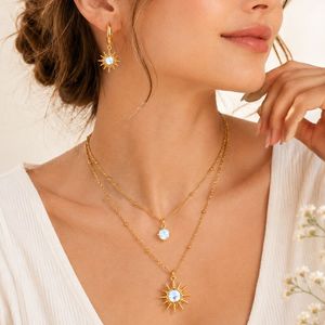 Ensemble de bijoux de luxe avec pierre de lune céleste, collier superposé et boucles d'oreilles pour femme, à porter au quotidien - Product Image 3