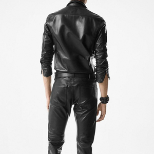 OEM SHINY NAPPA PLONGE WESTERN LEATHER SHIRT Solid Front Eco-Friendly Breathable Summer Fashion for Men - Product Image 3