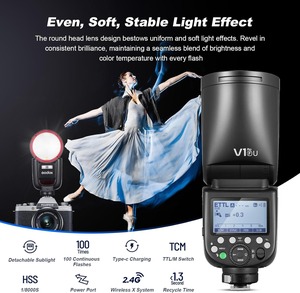 V1PRO-F Godox V1 Pro F for Fuji 76W Battery <b>Flash</b> TTL 1/8000s HSS 1.3s Recycle Time 2.4G Wireless HSS 500 Full Power <b>Flashes</b> - Product Image 3