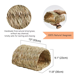 Tunnel de couchage chaud en paille naturelle pour l'hiver, abri tressé pour lapin, cochon d'Inde, chinchilla, petit animal de compagnie, jouet de cage - Product Image 4
