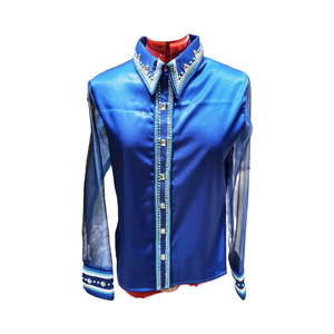 Chemise de spectacle western Cowgirl faite à la main taille haute avec fermeture à glissière tissu taffetas extensible respirant - Product Image 1