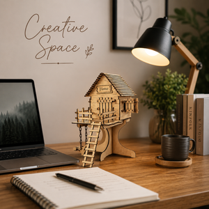 Handcrafted Wooden Treehouse Miniature Decor |Laser Cut Wooden Tree House Model with Swing for Home Office <b>Desk</b> Shelf Decoration - Product Image 3