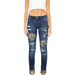 Wholesale <b>Sexy</b> Leopard Patch Slim Fit Denim Women High Waist Skinny Plus Size Jeans Destroyed Mid Rise Ripped <b>Petite</b> Trousers - Product Image 5