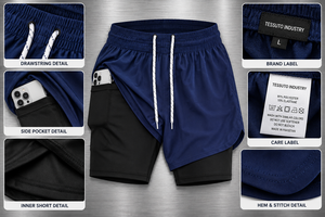 Shorts de sport pour homme personnalisés, couleur unie, taille haute, avec cordon de serrage, respirants, poches intégrées, pour entraînement de marathon en extérieur, bleu marine - Product Image 6