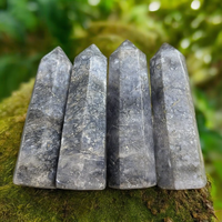 Obelisco de Ágata Gris Natural Pulida, Torre de Cristal para Regalo y Decoración