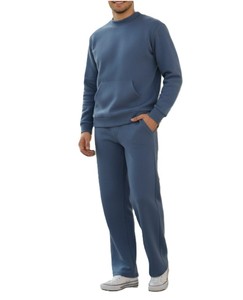 Ensemble pantalon et sweat-shirt en molleton rose uni pour homme, col roulé, vêtements d'hiver formels, 100% coton tricoté respirant 380g, confortable - Product Image 2