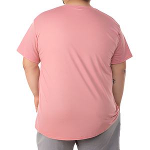 T-shirt rose à manches courtes et col rond pour homme, couleur unie, 100 % polyester, maille jersey, coupe décontractée, longueur standard, respirant, délavage acide - Product Image 2