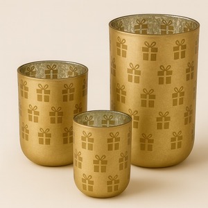 Ensemble de porte-bougies ronds en verre rouge avec motif bonhomme en pain d'épices et canne en sucre, résistants à la chaleur, réutilisables, faits à la main, Noël, Pâques - Product Image 3