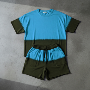 Ensemble de survêtement sportif pour homme, 2 pièces, été, manches courtes, short, ensemble de survêtement pour homme, t-shirts et shorts de sport bicolores personnalisés - Product Image 2