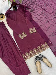 Luxury Silk 3 Piece <b>Kurti</b> Set for Diwali Eid Engagements Family Functions and Special Occasion Wear Available for Export Price - Product Image 3
